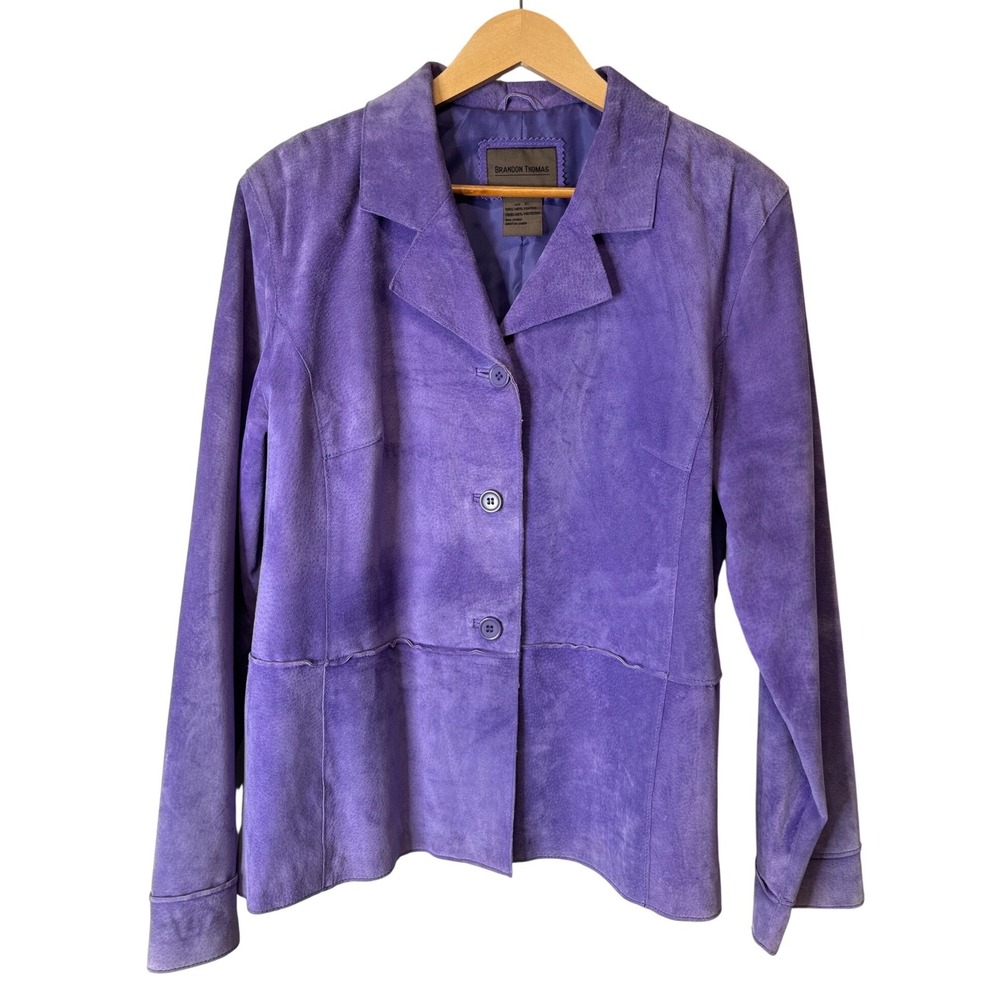 Vintage Brandon Thomas Purple Suede Leather Jacket Womens XL Button Front